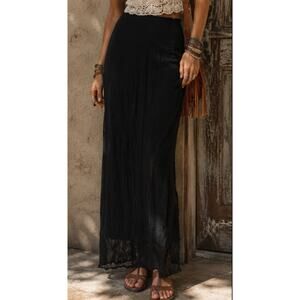 Lucy & Yak Beach Cover Up Black Sheer Gauze Maxi Skirt Boho Festival Side Slit S